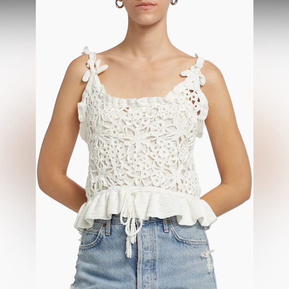FARM Rio Tops - New Farm Rio Floral Crotchet Top Size Small White